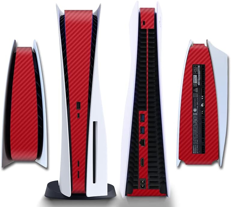 IFEEHE Side Protective Film for PS5 Disk Edition Carbon Fiber Pattern Skin Sticker Decal Cover for PS5 Console Console Skin Sticker (Red) - Image 1